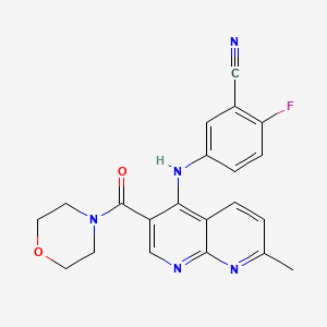 molecular formula C21H18FN5O2 B2558683 2-Fluoro-5-{[7-methyl-3-(morpholine-4-carbonyl)-1,8-naphthyridin-4-yl]amino}benzonitrile CAS No. 1251600-96-0