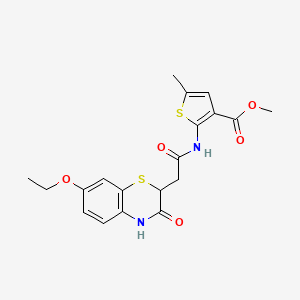 molecular formula C19H20N2O5S2 B2558695 methyl 2-(2-(7-ethoxy-3-oxo-3,4-dihydro-2H-benzo[b][1,4]thiazin-2-yl)acetamido)-5-methylthiophene-3-carboxylate CAS No. 881485-05-8