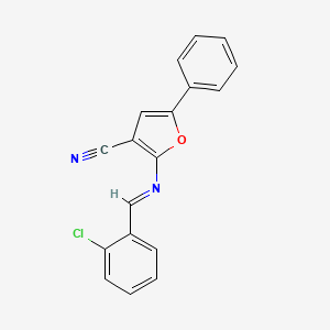 2-[(E)-[(2-chlorophenyl)methylidene]amino]-5-phenylfuran-3-carbonitrile