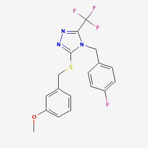 molecular formula C18H15F4N3OS B2558748 4-(4-fluorobenzyl)-3-[(3-methoxybenzyl)sulfanyl]-5-(trifluoromethyl)-4H-1,2,4-triazole CAS No. 294853-33-1