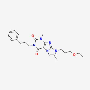 molecular formula C23H29N5O3 B2558768 8-(3-ethoxypropyl)-1,7-dimethyl-3-(3-phenylpropyl)-1H,2H,3H,4H,8H-imidazo[1,2-g]purine-2,4-dione CAS No. 878422-47-0
