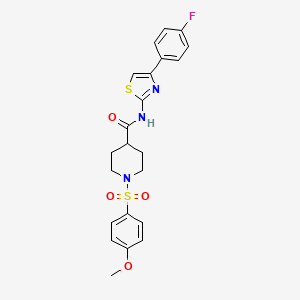 molecular formula C22H22FN3O4S2 B2558770 N-(4-(4-fluorophenyl)thiazol-2-yl)-1-((4-methoxyphenyl)sulfonyl)piperidine-4-carboxamide CAS No. 923425-87-0