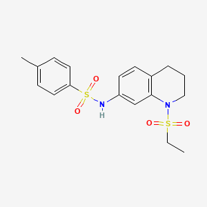 molecular formula C18H22N2O4S2 B2558774 N-[1-(ethanesulfonyl)-1,2,3,4-tetrahydroquinolin-7-yl]-4-methylbenzene-1-sulfonamide CAS No. 946249-99-6
