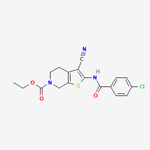 molecular formula C18H16ClN3O3S B2558854 ethyl 2-(4-chlorobenzamido)-3-cyano-4H,5H,6H,7H-thieno[2,3-c]pyridine-6-carboxylate CAS No. 864927-17-3