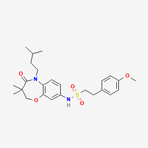 molecular formula C25H34N2O5S B2558897 N-(5-isopentyl-3,3-dimethyl-4-oxo-2,3,4,5-tetrahydrobenzo[b][1,4]oxazepin-8-yl)-2-(4-methoxyphenyl)ethanesulfonamide CAS No. 921908-25-0