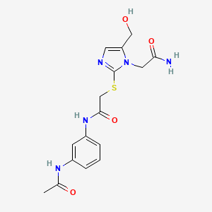 N-(3-acetamidophenyl)-2-((1-(2-amino-2-oxoethyl)-5-(hydroxymethyl)-1H-imidazol-2-yl)thio)acetamide