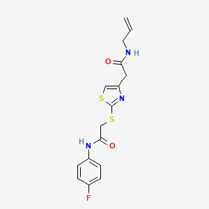 molecular formula C16H16FN3O2S2 B2558943 N-allyl-2-(2-((2-((4-fluorophenyl)amino)-2-oxoethyl)thio)thiazol-4-yl)acetamide CAS No. 941874-11-9
