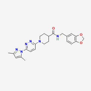 molecular formula C23H26N6O3 B2559016 N-(benzo[d][1,3]dioxol-5-ylmethyl)-1-(6-(3,5-dimethyl-1H-pyrazol-1-yl)pyridazin-3-yl)piperidine-4-carboxamide CAS No. 1351613-44-9