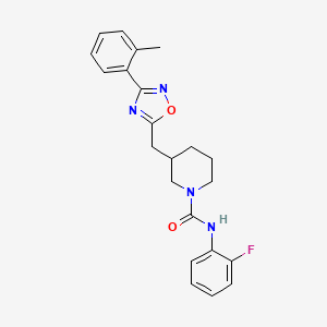 molecular formula C22H23FN4O2 B2559018 N-(2-fluorophenyl)-3-((3-(o-tolyl)-1,2,4-oxadiazol-5-yl)methyl)piperidine-1-carboxamide CAS No. 1706318-96-8