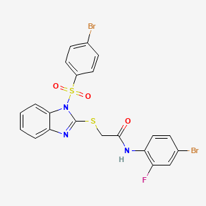 molecular formula C21H14Br2FN3O3S2 B2559038 N-(4-bromo-2-fluorophenyl)-2-((1-((4-bromophenyl)sulfonyl)-1H-benzo[d]imidazol-2-yl)thio)acetamide CAS No. 403828-45-5