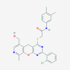 2-((2-(2-chlorophenyl)-6-(hydroxymethyl)-9-methyl-5H-pyrido[4',3':5,6]pyrano[2,3-d]pyrimidin-4-yl)thio)-N-(3,4-dimethylphenyl)acetamide
