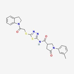 N-(5-((2-(indolin-1-yl)-2-oxoethyl)thio)-1,3,4-thiadiazol-2-yl)-5-oxo-1-(m-tolyl)pyrrolidine-3-carboxamide