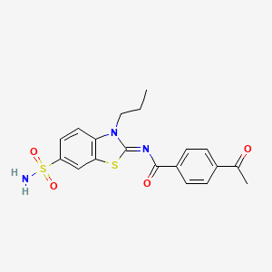 B2559075 4-acetyl-N-(3-propyl-6-sulfamoyl-1,3-benzothiazol-2-ylidene)benzamide CAS No. 887206-70-4
