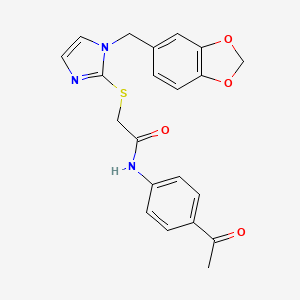 molecular formula C21H19N3O4S B2559106 N-(4-acetylphenyl)-2-({1-[(2H-1,3-benzodioxol-5-yl)methyl]-1H-imidazol-2-yl}sulfanyl)acetamide CAS No. 872590-17-5