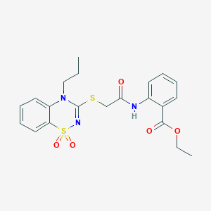 ethyl 2-(2-((1,1-dioxido-4-propyl-4H-benzo[e][1,2,4]thiadiazin-3-yl)thio)acetamido)benzoate