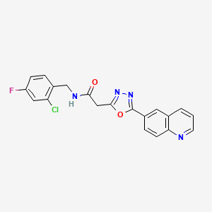 molecular formula C20H14ClFN4O2 B2559138 N-[(2-chloro-4-fluorophenyl)methyl]-2-[5-(quinolin-6-yl)-1,3,4-oxadiazol-2-yl]acetamide CAS No. 1251622-38-4