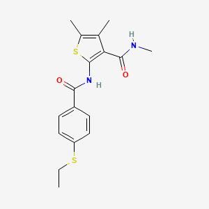 molecular formula C17H20N2O2S2 B2559143 2-(4-(乙硫基)苯甲酰胺)-N,4,5-三甲基噻吩-3-甲酰胺 CAS No. 886933-79-5