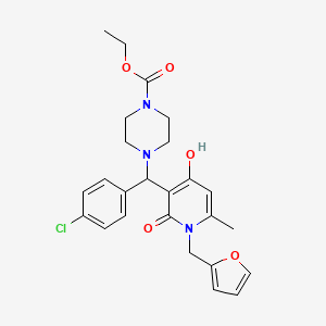 molecular formula C25H28ClN3O5 B2559197 Ethyl 4-((4-chlorophenyl)(1-(furan-2-ylmethyl)-4-hydroxy-6-methyl-2-oxo-1,2-dihydropyridin-3-yl)methyl)piperazine-1-carboxylate CAS No. 897612-50-9