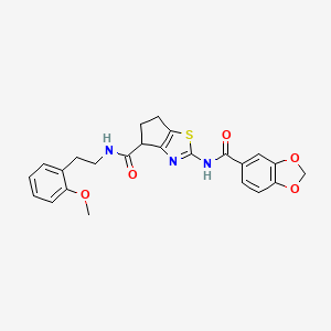 molecular formula C24H23N3O5S B2559203 2-(benzo[d][1,3]dioxole-5-carboxamido)-N-(2-methoxyphenethyl)-5,6-dihydro-4H-cyclopenta[d]thiazole-4-carboxamide CAS No. 955759-66-7