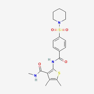 molecular formula C20H25N3O4S2 B2559210 N,4,5-三甲基-2-(4-(哌啶-1-磺酰基)苯甲酰胺基)噻吩-3-甲酰胺 CAS No. 896293-86-0