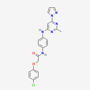 molecular formula C22H19ClN6O2 B2559211 2-(4-氯苯氧基)-N-(4-((2-甲基-6-(1H-吡唑-1-基)嘧啶-4-基)氨基)苯基)乙酰胺 CAS No. 1203270-62-5