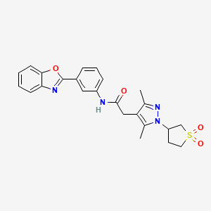molecular formula C24H24N4O4S B2559214 N-(3-(benzo[d]oxazol-2-yl)phenyl)-2-(1-(1,1-dioxidotetrahydrothiophen-3-yl)-3,5-dimethyl-1H-pyrazol-4-yl)acetamide CAS No. 1235062-68-6