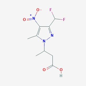 molecular formula C9H11F2N3O4 B2559219 3-[3-(Difluoromethyl)-5-methyl-4-nitropyrazol-1-yl]butanoic acid CAS No. 1946822-56-5