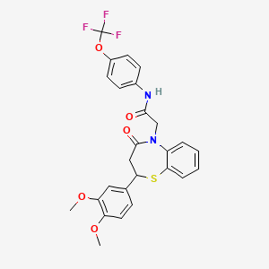 molecular formula C26H23F3N2O5S B2559220 2-(2-(3,4-二甲氧基苯基)-4-氧代-3,4-二氢苯并[b][1,4]噻氮杂卓-5(2H)-基)-N-(4-(三氟甲氧基)苯基)乙酰胺 CAS No. 863004-66-4