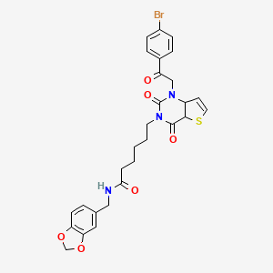 N-[(2H-1,3-benzodioxol-5-yl)methyl]-6-{1-[2-(4-bromophenyl)-2-oxoethyl]-2,4-dioxo-1H,2H,3H,4H-thieno[3,2-d]pyrimidin-3-yl}hexanamide