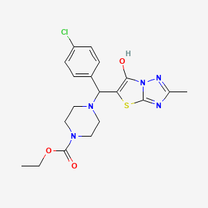 molecular formula C19H22ClN5O3S B2559278 ethyl 4-[(4-chlorophenyl)({6-hydroxy-2-methyl-[1,2,4]triazolo[3,2-b][1,3]thiazol-5-yl})methyl]piperazine-1-carboxylate 