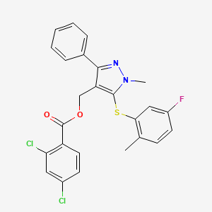 molecular formula C25H19Cl2FN2O2S B2559290 {5-[(5-fluoro-2-methylphenyl)sulfanyl]-1-methyl-3-phenyl-1H-pyrazol-4-yl}methyl 2,4-dichlorobenzenecarboxylate CAS No. 956738-03-7