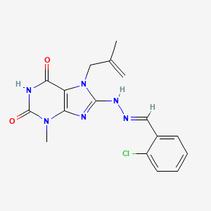 molecular formula C17H17ClN6O2 B2559296 2-chlorobenzaldehyde [3-methyl-7-(2-methyl-2-propenyl)-2,6-dioxo-2,3,6,7-tetrahydro-1H-purin-8-yl]hydrazone CAS No. 374684-48-7