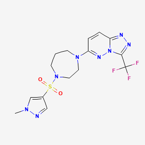 molecular formula C15H17F3N8O2S B2559308 6-[4-(1-Methylpyrazol-4-yl)sulfonyl-1,4-diazepan-1-yl]-3-(trifluoromethyl)-[1,2,4]triazolo[4,3-b]pyridazine CAS No. 2380194-32-9