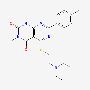 molecular formula C21H27N5O2S B2559313 5-((2-(diethylamino)ethyl)thio)-1,3-dimethyl-7-(p-tolyl)pyrimido[4,5-d]pyrimidine-2,4(1H,3H)-dione CAS No. 872694-55-8