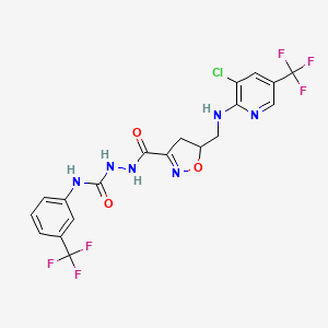 molecular formula C19H15ClF6N6O3 B2559376 5-({[3-chloro-5-(trifluoromethyl)pyridin-2-yl]amino}methyl)-N-({[3-(trifluoromethyl)phenyl]carbamoyl}amino)-4,5-dihydro-1,2-oxazole-3-carboxamide CAS No. 321432-28-4