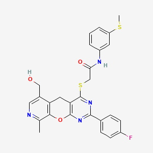 2-((2-(4-fluorophenyl)-6-(hydroxymethyl)-9-methyl-5H-pyrido[4',3':5,6]pyrano[2,3-d]pyrimidin-4-yl)thio)-N-(3-(methylthio)phenyl)acetamide