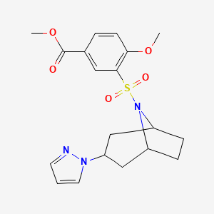 molecular formula C19H23N3O5S B2559454 methyl 4-methoxy-3-{[3-(1H-pyrazol-1-yl)-8-azabicyclo[3.2.1]octan-8-yl]sulfonyl}benzoate CAS No. 2319722-61-5