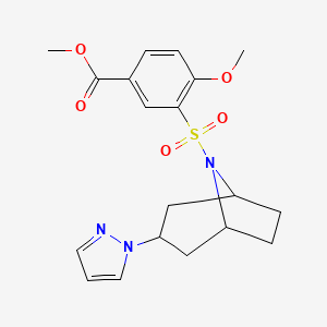 molecular formula C19H23N3O5S B2559454 3-（（（1R，5S）-3-（1H-吡唑-1-基）-8-氮杂双环[3.2.1]辛烷-8-基）磺酰基）-4-甲氧基苯甲酸甲酯 CAS No. 2319722-61-5