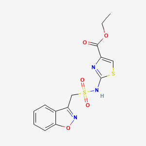 molecular formula C14H13N3O5S2 B2559455 2-(苯并[d]异恶唑-3-基甲基磺酰胺)噻唑-4-羧酸乙酯 CAS No. 1797026-59-5