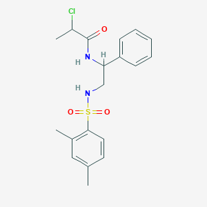 molecular formula C19H23ClN2O3S B2559460 2-Chloro-N-[2-[(2,4-dimethylphenyl)sulfonylamino]-1-phenylethyl]propanamide CAS No. 2411255-11-1
