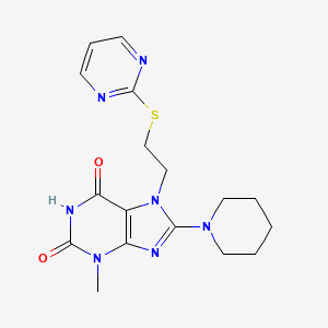 molecular formula C17H21N7O2S B2559461 3-甲基-8-(哌啶-1-基)-7-(2-(嘧啶-2-基硫基)乙基)-1H-嘧啶-2,6(3H,7H)-二酮 CAS No. 685860-41-7