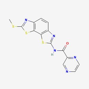 molecular formula C14H9N5OS3 B2559498 N-(7-(甲硫基)苯并[1,2-d:4,3-d']双(噻唑)-2-基)吡嗪-2-甲酰胺 CAS No. 1207044-02-7