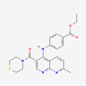 Ethyl 4-((7-methyl-3-(thiomorpholine-4-carbonyl)-1,8-naphthyridin-4-yl)amino)benzoate