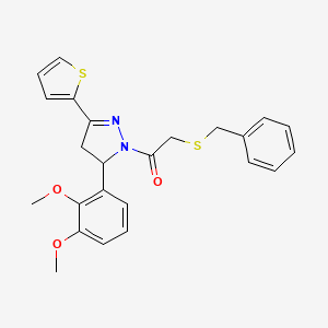 molecular formula C24H24N2O3S2 B2559538 2-(benzylthio)-1-(5-(2,3-dimethoxyphenyl)-3-(thiophen-2-yl)-4,5-dihydro-1H-pyrazol-1-yl)ethanone CAS No. 403843-44-7