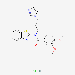 molecular formula C24H27ClN4O3S B2559546 N-(3-(1H-imidazol-1-yl)propyl)-N-(4,7-dimethylbenzo[d]thiazol-2-yl)-3,4-dimethoxybenzamide hydrochloride CAS No. 1215569-18-8