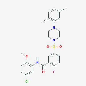 molecular formula C26H27ClFN3O4S B2559566 N-(5-chloro-2-methoxyphenyl)-5-((4-(2,5-dimethylphenyl)piperazin-1-yl)sulfonyl)-2-fluorobenzamide CAS No. 451499-31-3