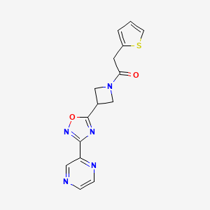 molecular formula C15H13N5O2S B2559595 1-(3-(3-(Pyrazin-2-yl)-1,2,4-oxadiazol-5-yl)azetidin-1-yl)-2-(thiophen-2-yl)ethanone CAS No. 1327530-05-1