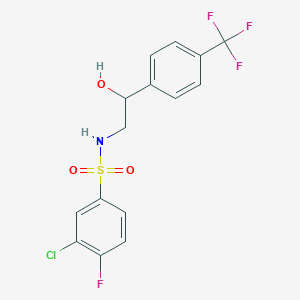 molecular formula C15H12ClF4NO3S B2559627 3-chloro-4-fluoro-N-(2-hydroxy-2-(4-(trifluoromethyl)phenyl)ethyl)benzenesulfonamide CAS No. 1351642-47-1