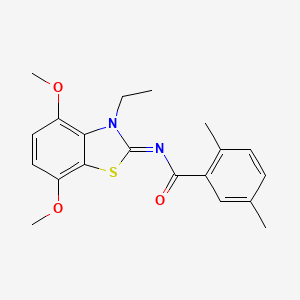 molecular formula C20H22N2O3S B2559672 N-[(2Z)-3-ethyl-4,7-dimethoxy-2,3-dihydro-1,3-benzothiazol-2-ylidene]-2,5-dimethylbenzamide CAS No. 1321755-95-6