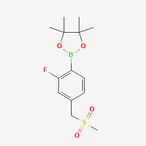molecular formula C14H20BFO4S B2559698 1,3,2-Dioxaborolane, 2-[2-fluoro-4-[(methylsulfonyl)methyl]phenyl]-4,4,5,5-tetramethyl- CAS No. 1382136-98-2